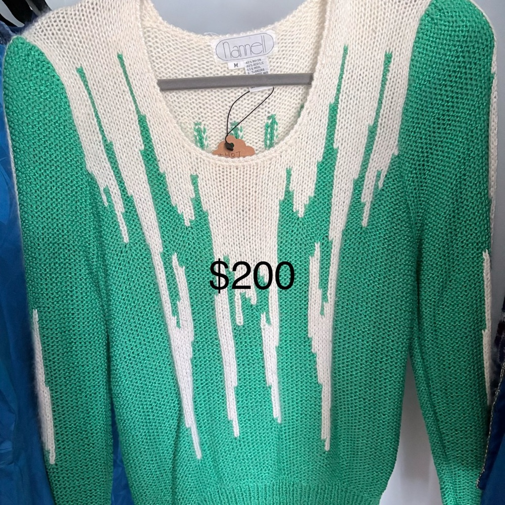 Green and Cream Women's Sweater